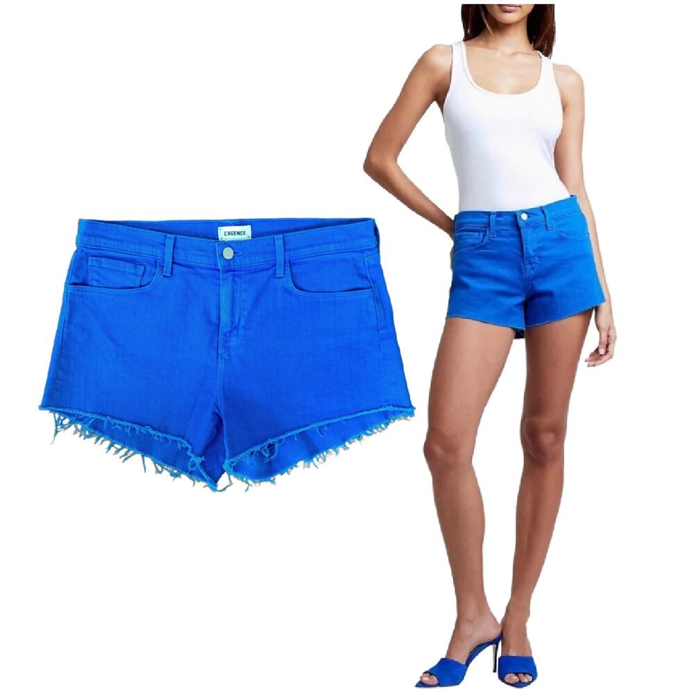 L'AGENCE Audrey Mid Rise Denim Cut-off Shorts Size 30 Azure Blue